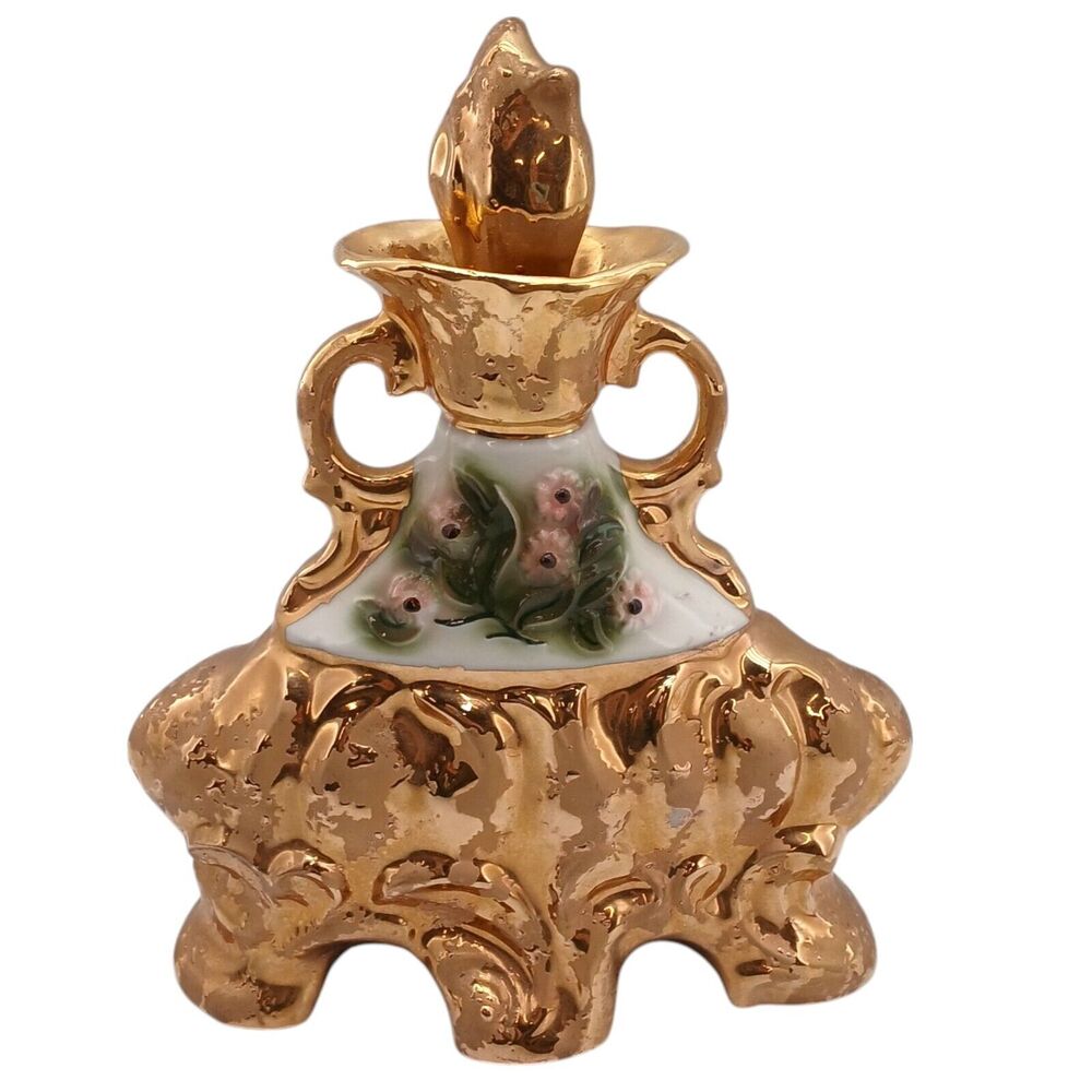 Jim Beam Liquor Decanter Distillery Whiskey Empty Vase Bottle Gold Regal China